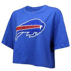 Josh Allen  Majestic Threads Women's Swarovski Crystals Boxy Cropped Name & Number T-Shirt - Buffalo Bills T-shirts