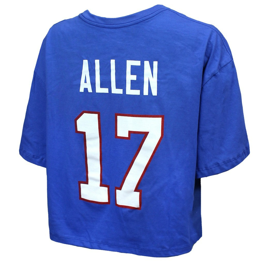 Josh Allen  Majestic Threads Women's Swarovski Crystals Boxy Cropped Name & Number T-Shirt - Buffalo Bills T-shirts