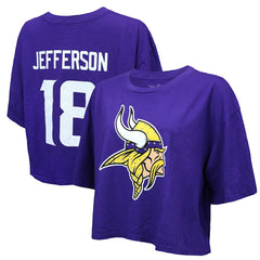 Justin Jefferson  Majestic Threads Women's Swarovski Crystals Boxy Cropped Name & Number T-Shirt - Minnesota Vikings T-shirts