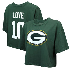 Jordan Love  Majestic Threads Women's Swarovski Crystals Boxy Cropped Name & Number T-Shirt - Green Bay Packers T-shirts