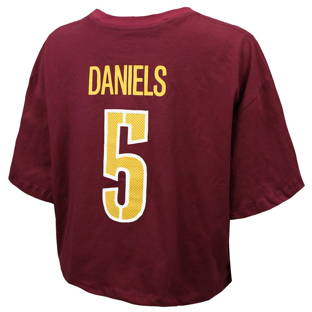 Jayden Daniels  Majestic Threads Women's Swarovski Crystals Boxy Cropped Name & Number T-Shirt - Washington Commanders T-shirts