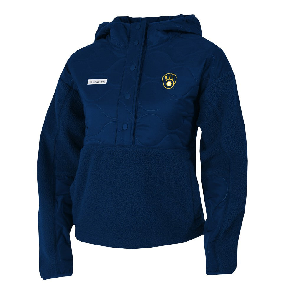 Navy Milwaukee Brewers Columbia Women's Cloud Point Hooded Fleece Half-Snap Pullover Jacket