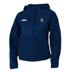 Navy Milwaukee Brewers Columbia Women's Cloud Point Hooded Fleece Half-Snap Pullover Jacket