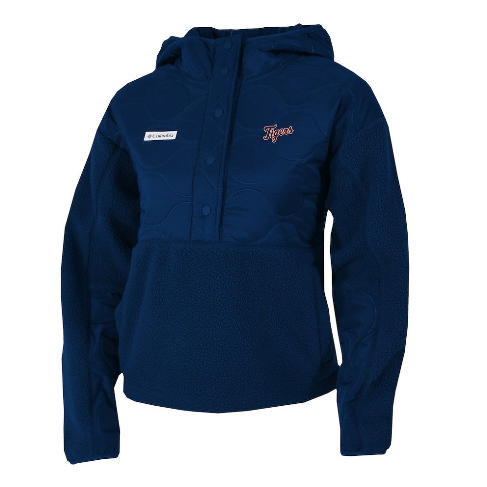 Navy Detroit Tigers Columbia Women's Cloud Point Hooded Fleece Half-Snap Pullover Jacket