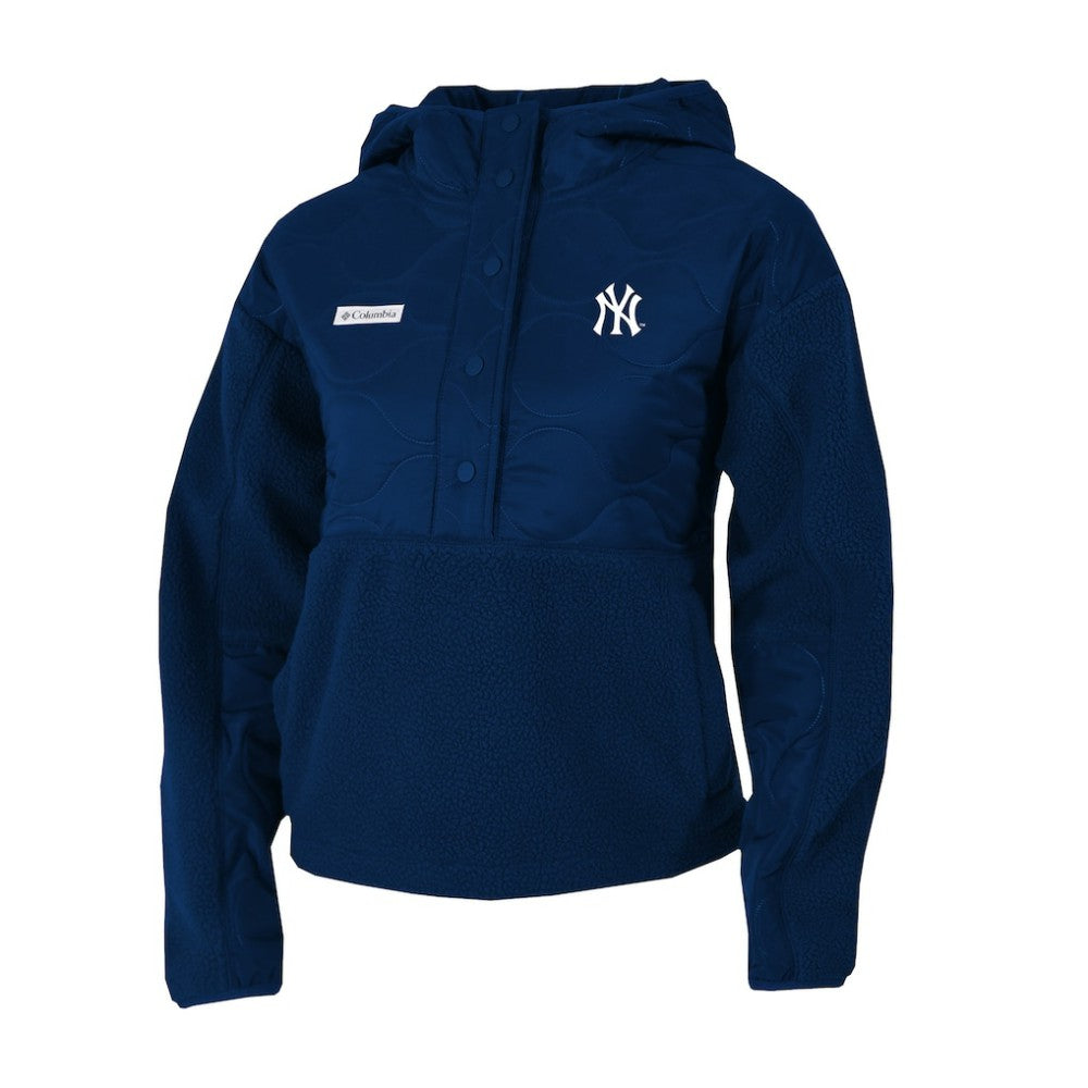 Navy New York Yankees Columbia Women's Cloud Point Hooded Fleece Half-Snap Pullover Jacket