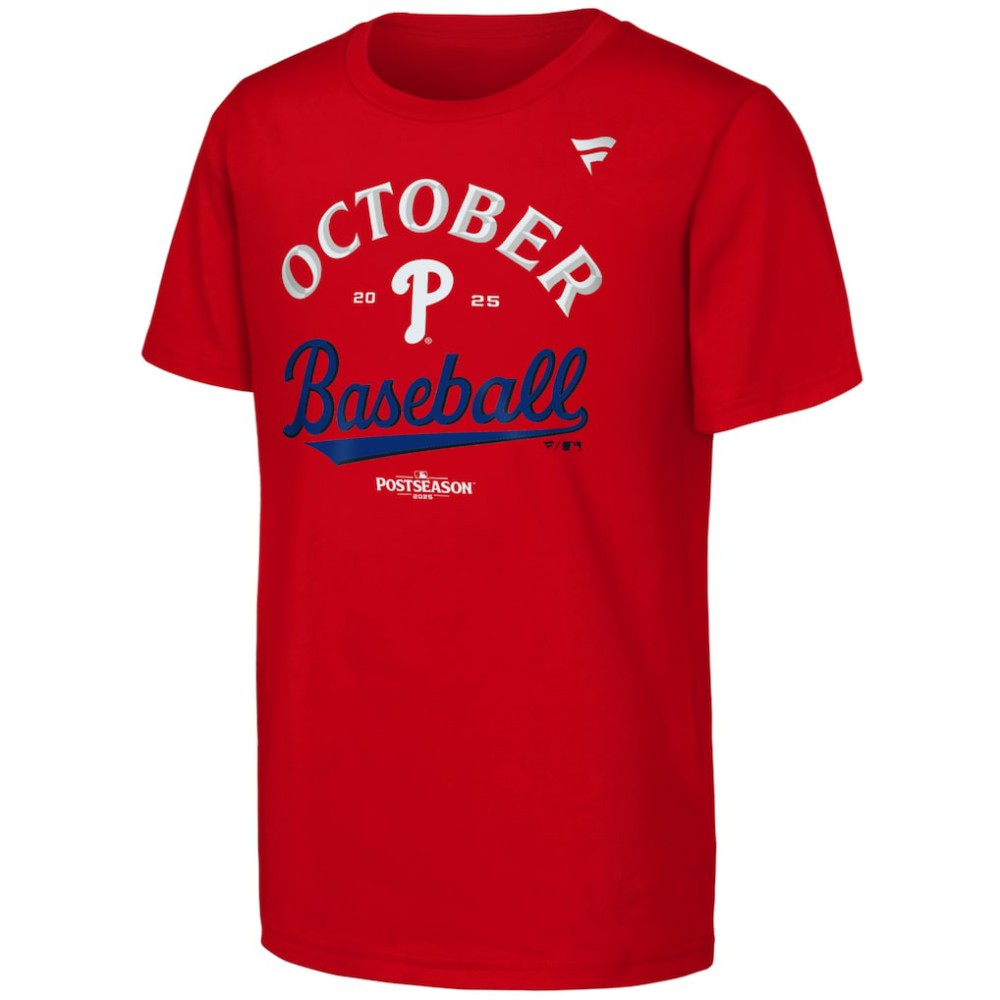 Red Philadelphia Phillies Fanatics Youth 2025 MLB Postseason Locker Room T-Shirt