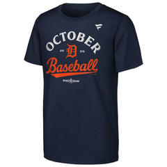 Navy Detroit Tigers Fanatics Youth 2025 MLB Postseason Locker Room T-Shirt