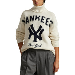 Cream Yankees Polo Ralph Lauren Women's Wool-Blend Turtleneck Sweater