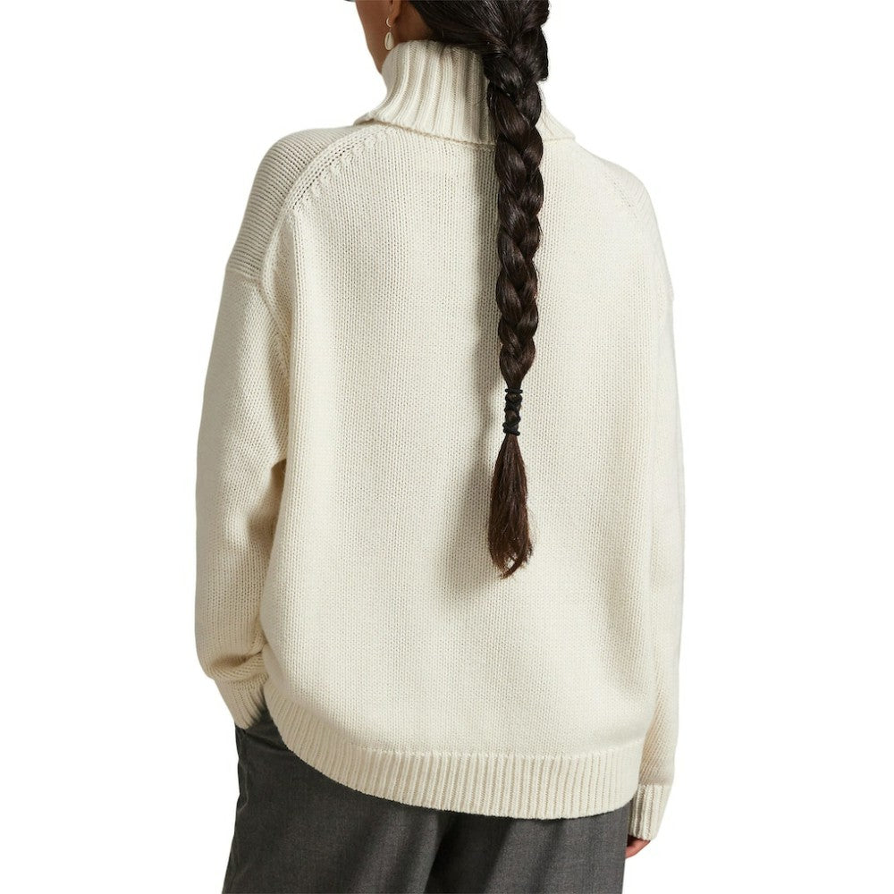 Cream Yankees Polo Ralph Lauren Women's Wool-Blend Turtleneck Sweater
