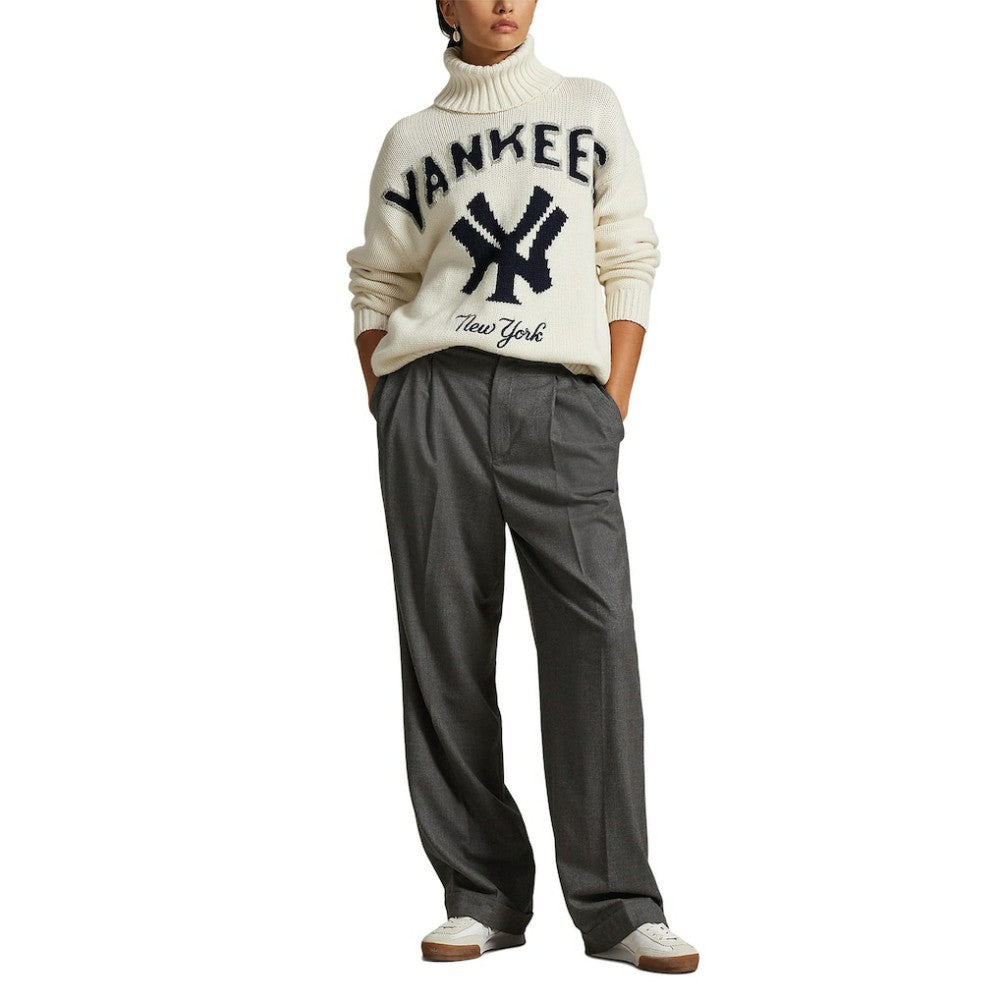 Cream Yankees Polo Ralph Lauren Women's Wool-Blend Turtleneck Sweater