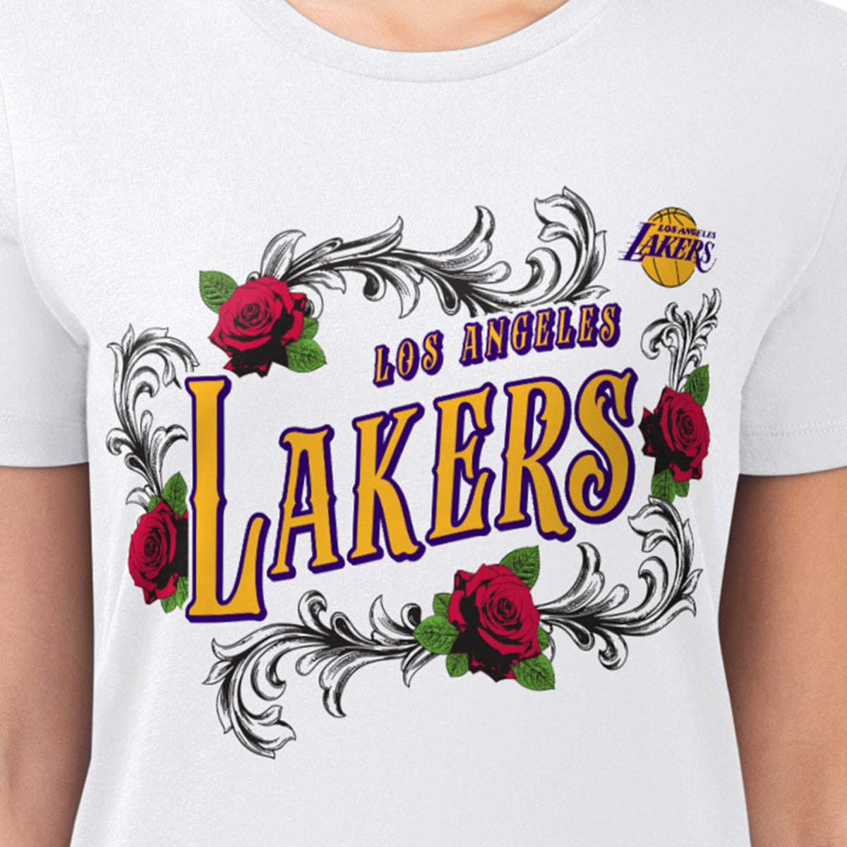 Los Angeles Lakers G-III 4Her by Carl Banks Women's Super-Slim Fit Lightweight Roses Crew Neck T-Shirt