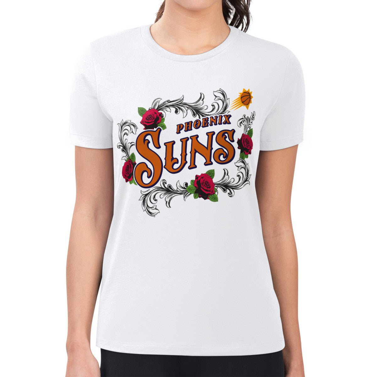 Phoenix Suns G-III 4Her by Carl Banks Women's Super-Slim Fit Lightweight Roses Crew Neck T-Shirt