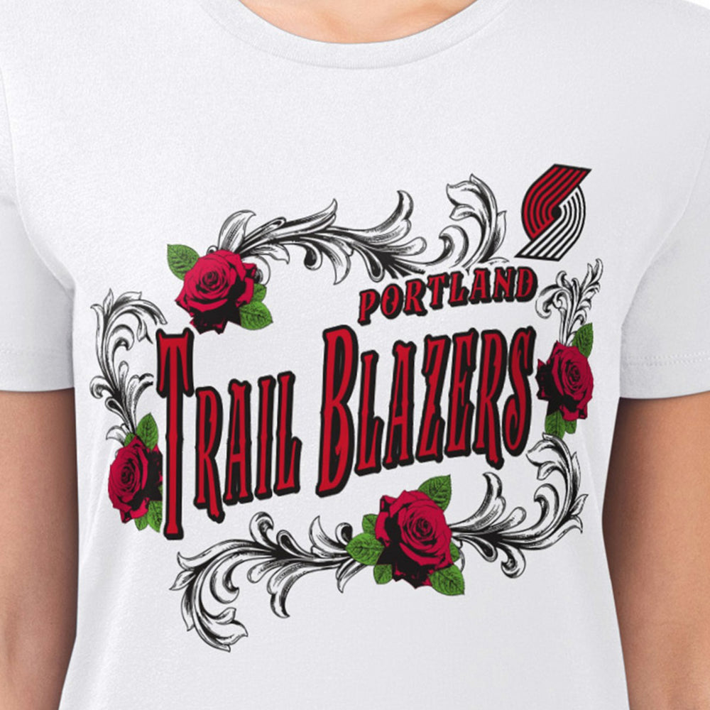 Portland Trail Blazers G-III 4Her by Carl Banks Women's Super-Slim Fit Lightweight Roses Crew Neck T-Shirt