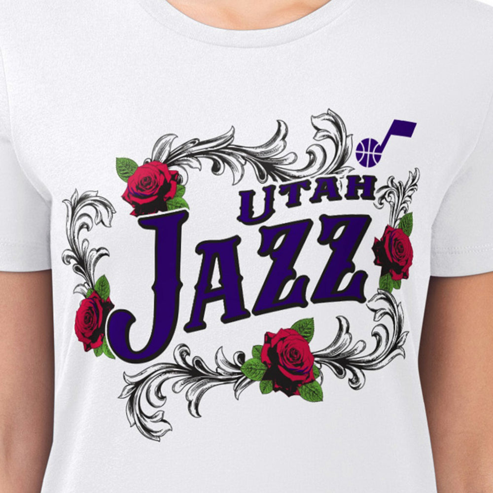 Utah Jazz G-III 4Her by Carl Banks Women's Super-Slim Fit Lightweight Roses Crew Neck T-Shirt