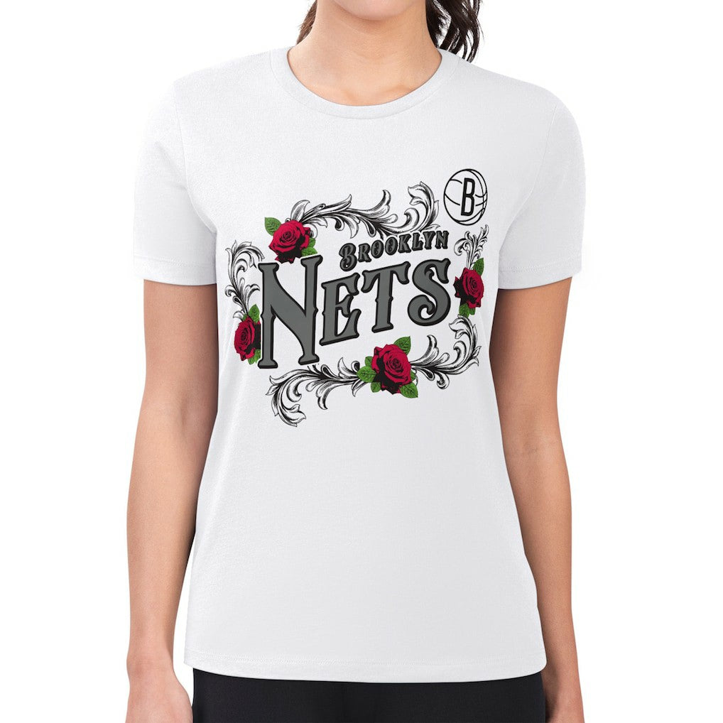Brooklyn Nets G-III 4Her by Carl Banks Women's Super-Slim Fit Lightweight Roses Crew Neck T-Shirt