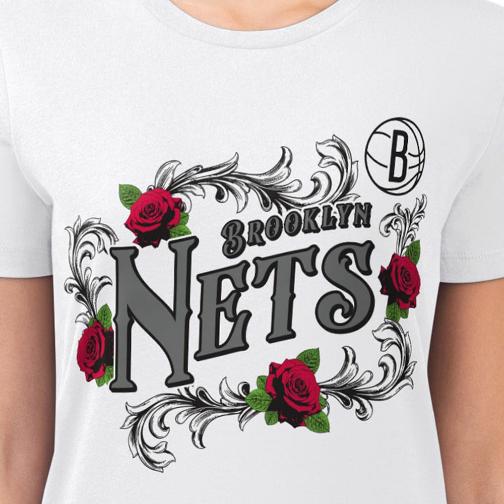 Brooklyn Nets G-III 4Her by Carl Banks Women's Super-Slim Fit Lightweight Roses Crew Neck T-Shirt