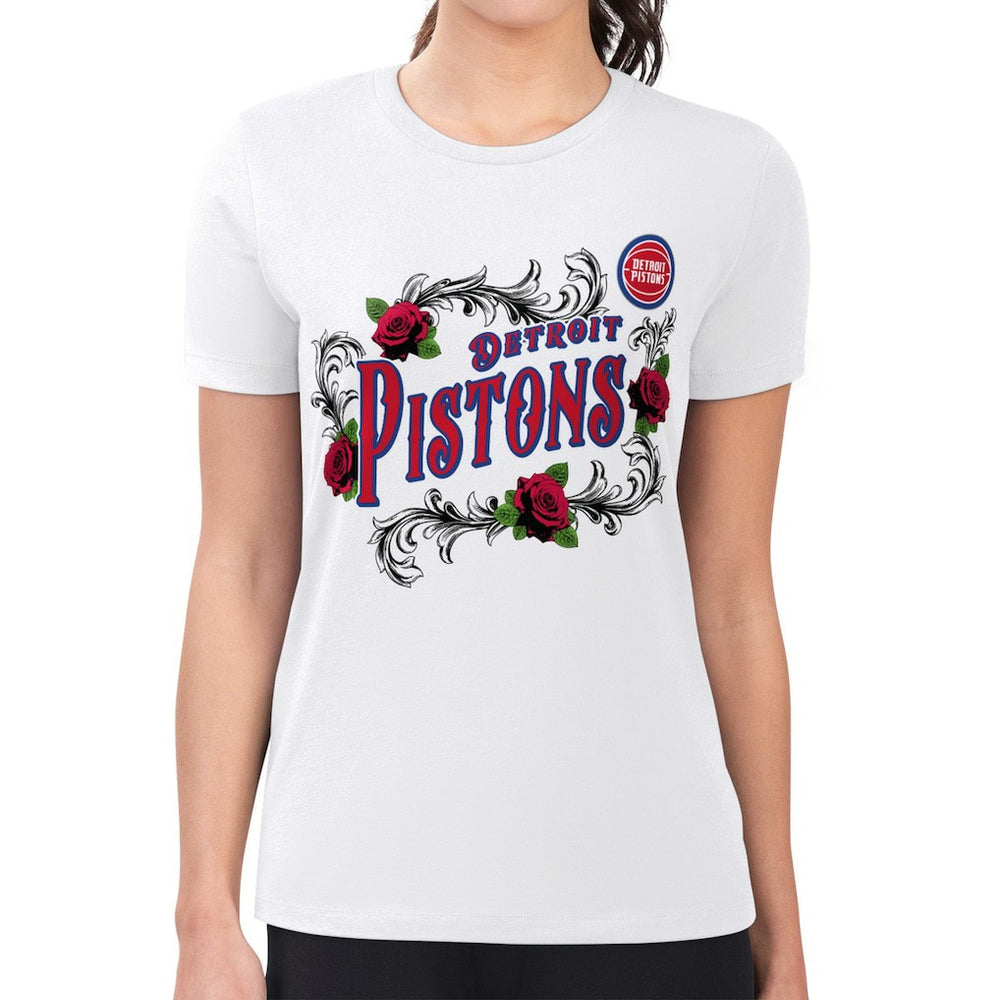 Detroit Pistons G-III 4Her by Carl Banks Women's Super-Slim Fit Lightweight Roses Crew Neck T-Shirt sale