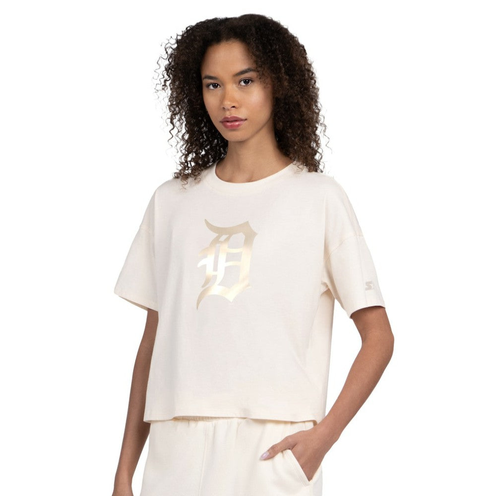 Cream Detroit Tigers Starter Women's Pastels Boxy Cropped T-Shirt