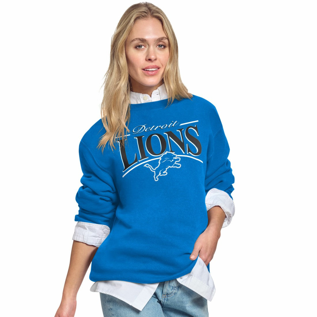 Starter Women's Arch Stripe Fleece Crewneck Sweatshirt - Detroit Lions Sweatshirts