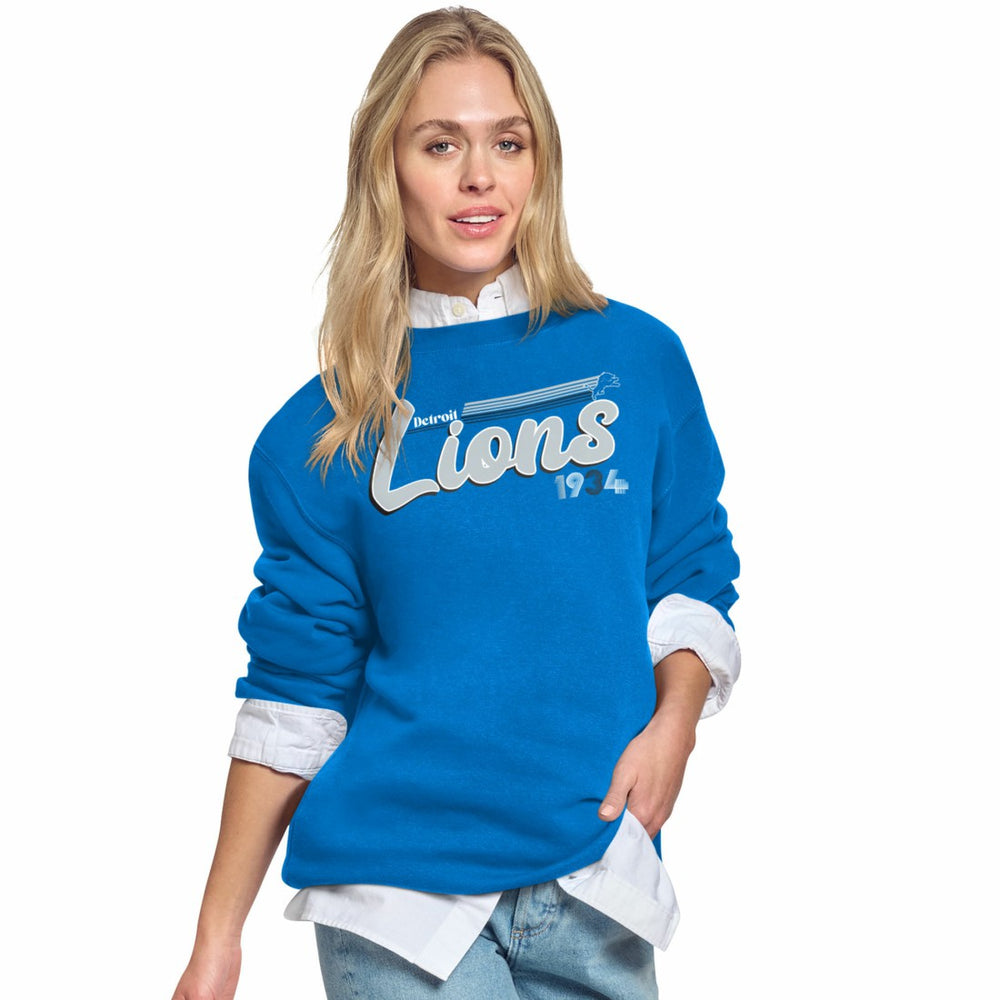 Starter Women's Groovy Script Fleece Crewneck Sweatshirt - Detroit Lions Sweatshirts
