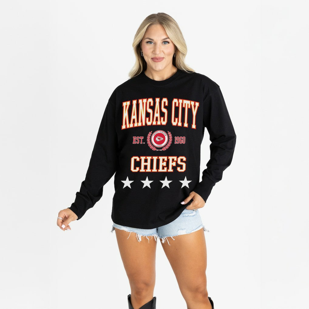 Gameday Couture Women's Oversized Everyday Star Long Sleeve T-Shirt - Kansas City Chiefs T-shirts