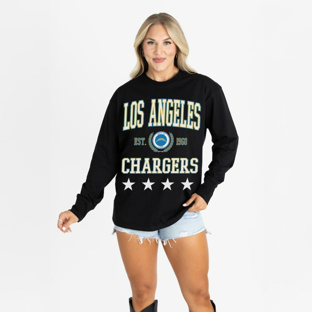 Gameday Couture Women's Oversized Everyday Star Long Sleeve T-Shirt - Los Angeles Chargers T-shirts