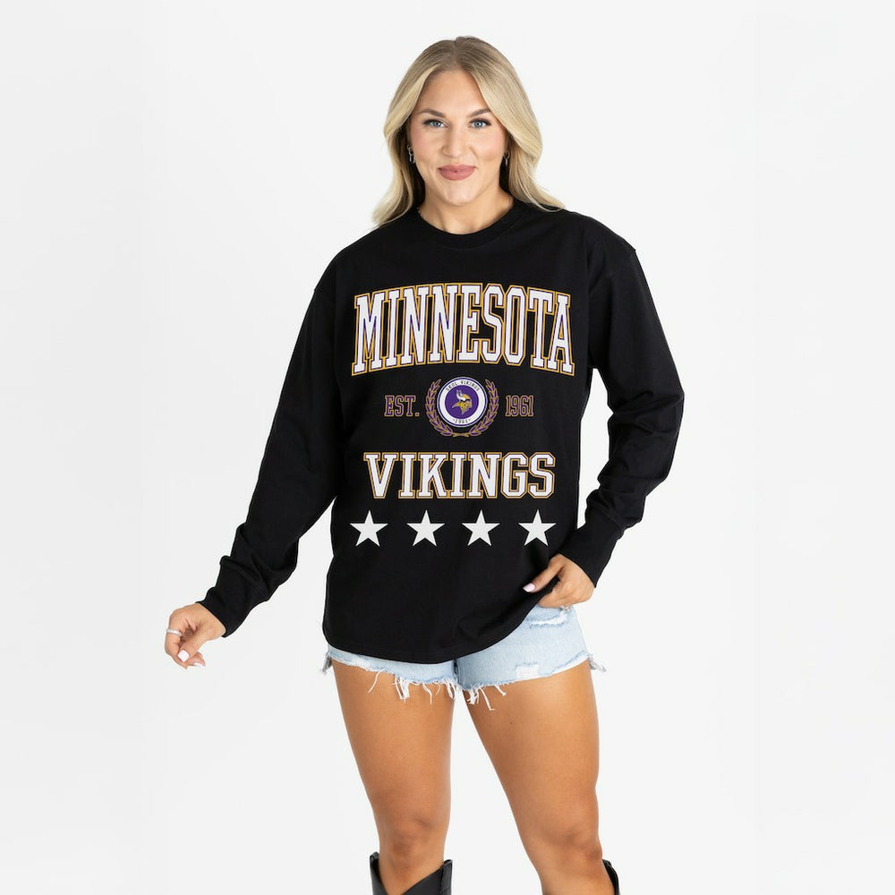 Gameday Couture Women's Oversized Everyday Star Long Sleeve T-Shirt - Minnesota Vikings T-shirts