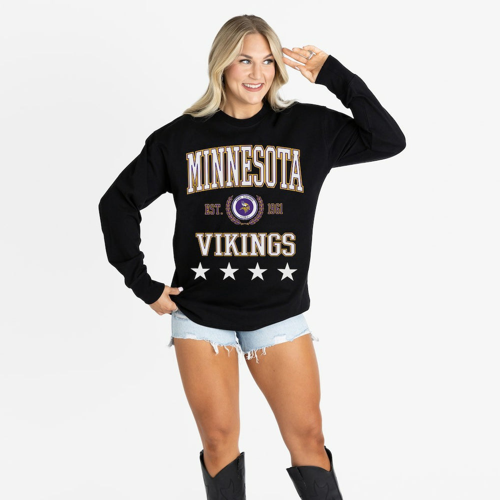 Gameday Couture Women's Oversized Everyday Star Long Sleeve T-Shirt - Minnesota Vikings T-shirts