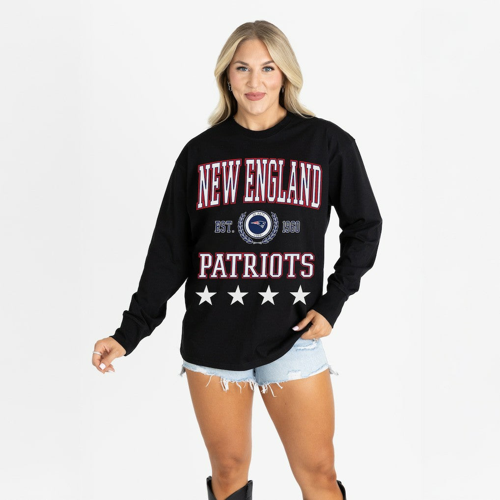Gameday Couture Women's Oversized Everyday Star Long Sleeve T-Shirt - New England Patriots T-shirts