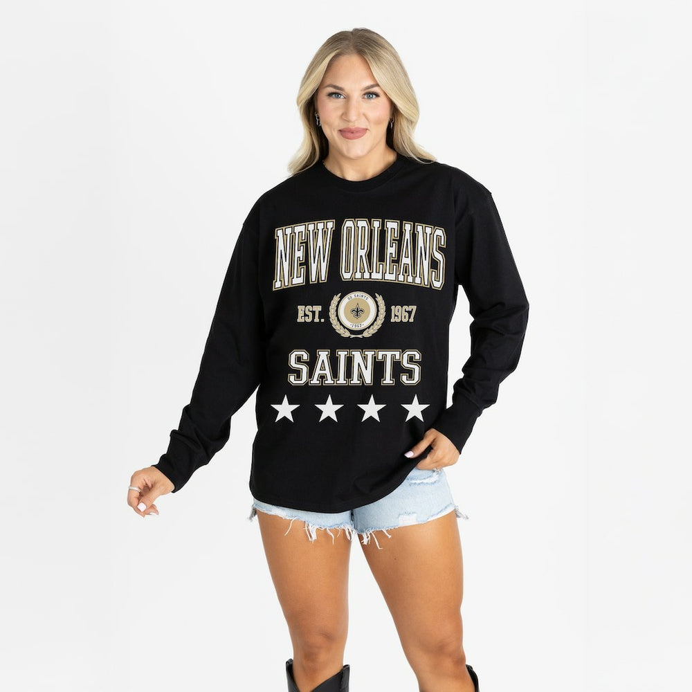Gameday Couture Women's Oversized Everyday Star Long Sleeve T-Shirt - New Orleans Saints T-shirts