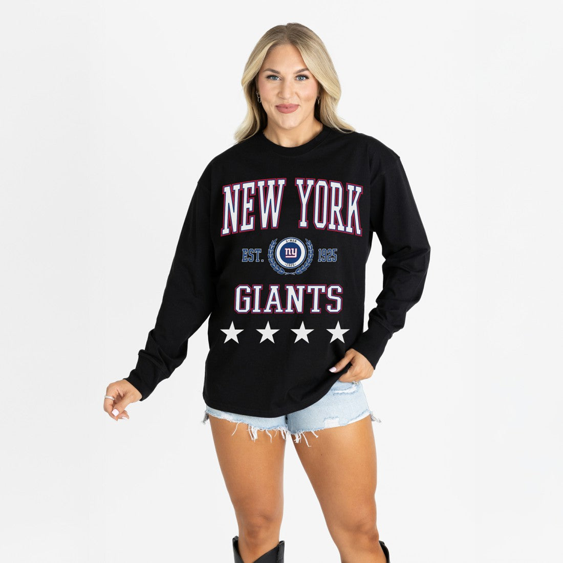 Gameday Couture Women's Oversized Everyday Star Long Sleeve T-Shirt - New York Giants T-shirts