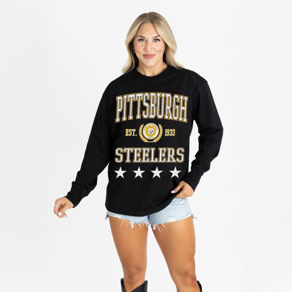 Gameday Couture Women's Oversized Everyday Star Long Sleeve T-Shirt - Pittsburgh Steelers T-shirts
