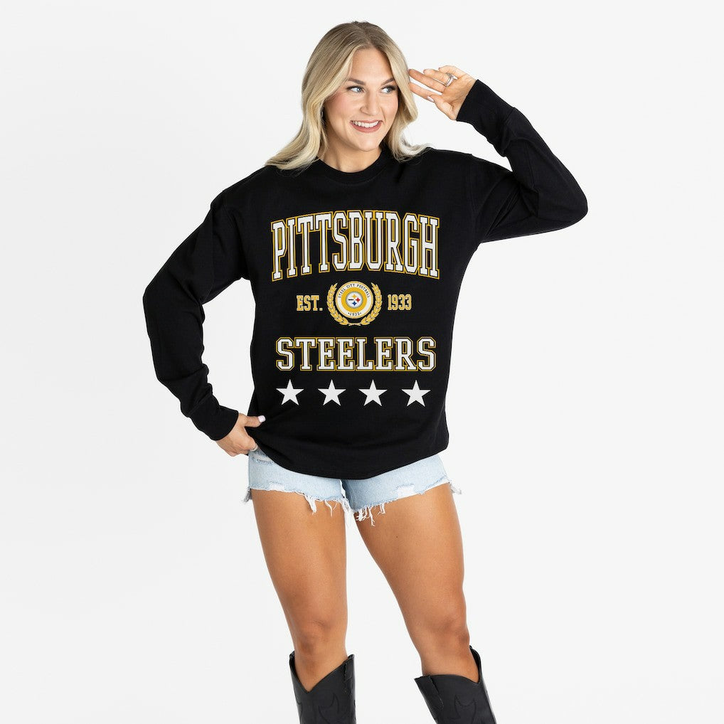Gameday Couture Women's Oversized Everyday Star Long Sleeve T-Shirt - Pittsburgh Steelers T-shirts