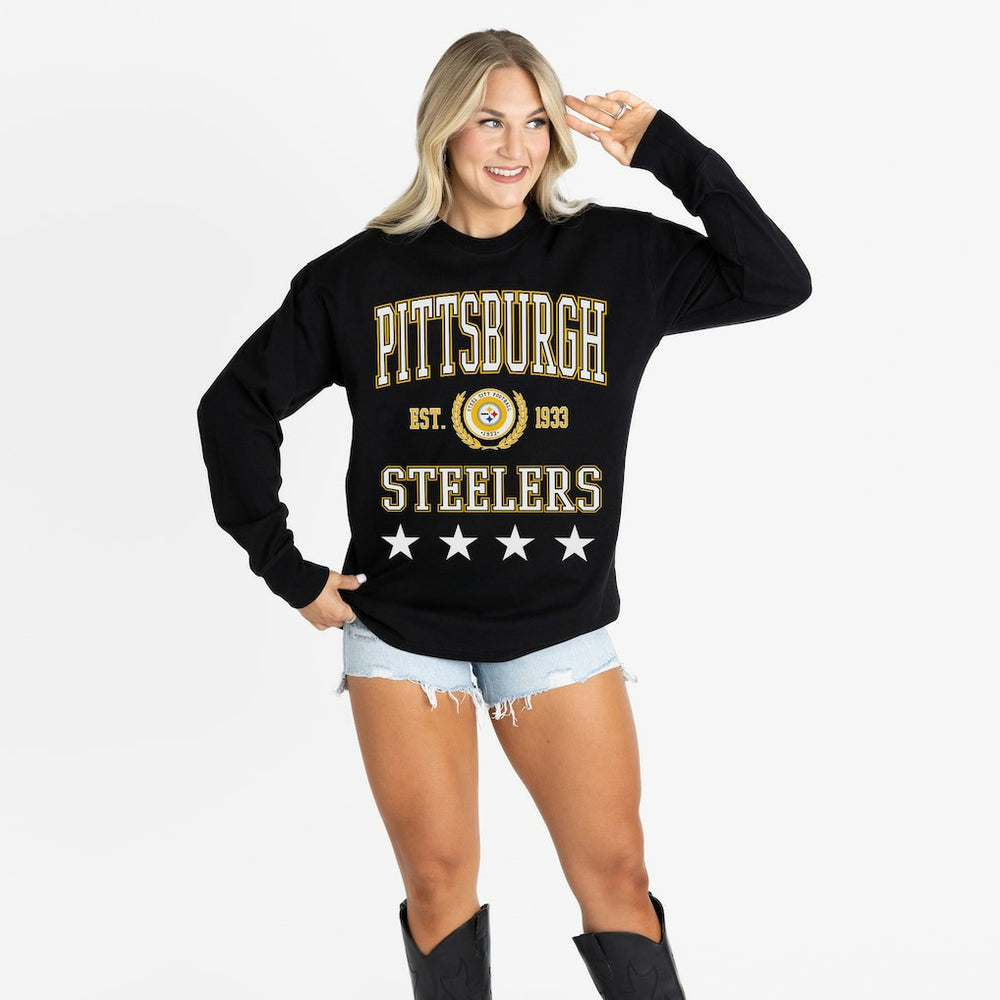 Gameday Couture Women's Oversized Everyday Star Long Sleeve T-Shirt - Pittsburgh Steelers T-shirts