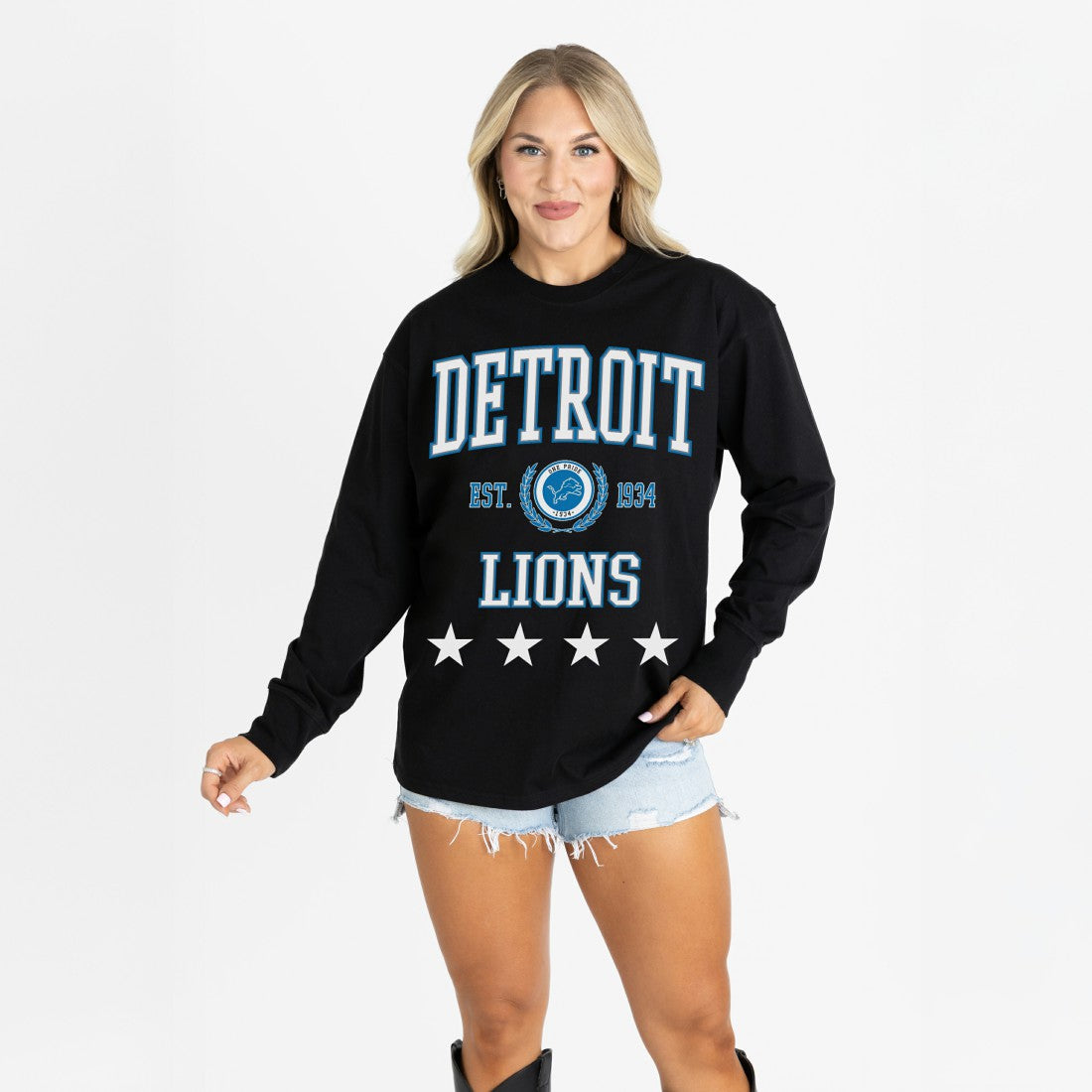 Gameday Couture Women's Oversized Everyday Star Long Sleeve T-Shirt - Detroit Lions T-shirts