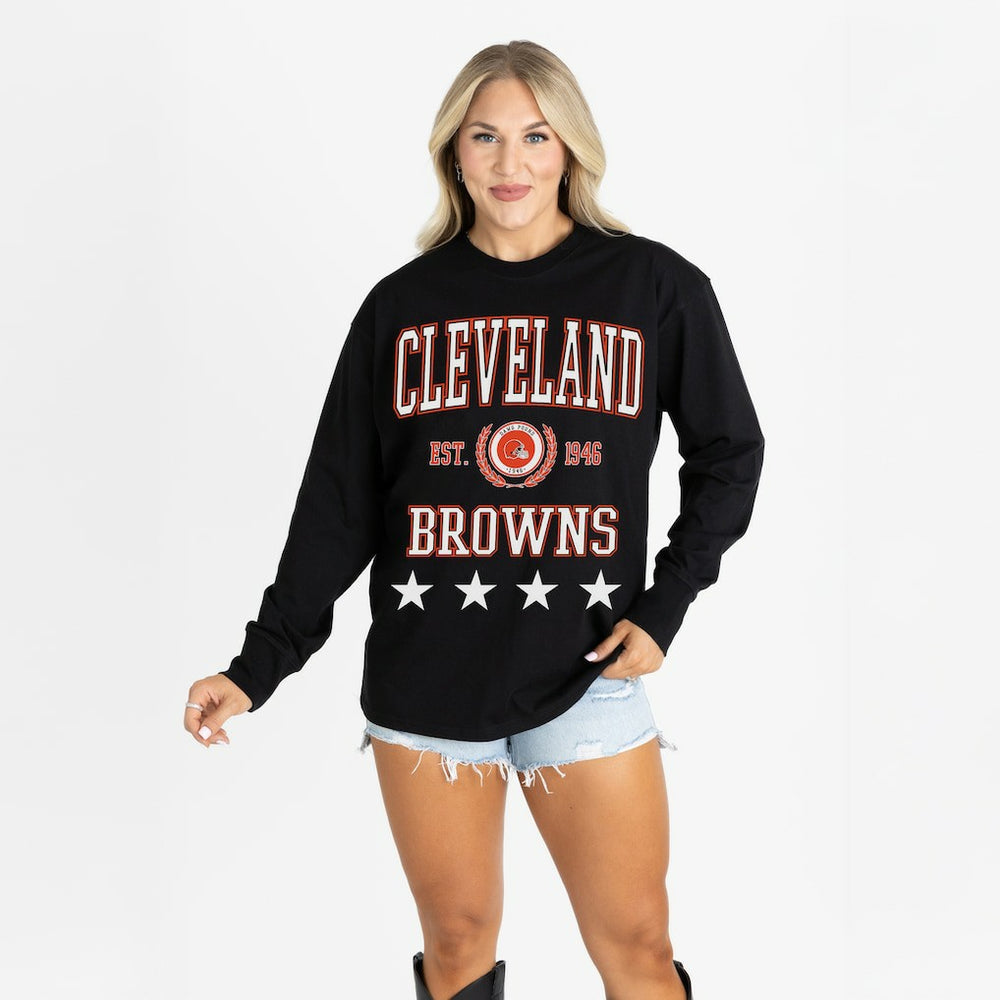 Gameday Couture Women's Oversized Everyday Star Long Sleeve T-Shirt - Cleveland Browns T-shirts