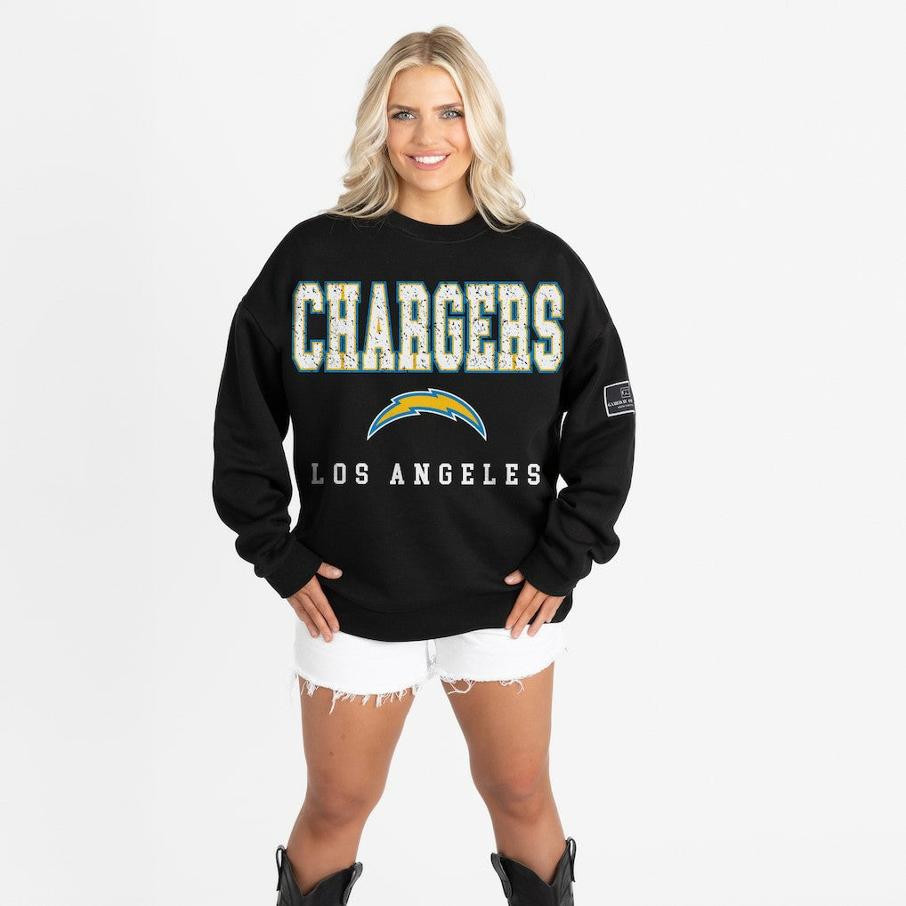 Gameday Couture Women's Oversized Level Up Black Label Premium Fleece Sweatshirt - Los Angeles Chargers Sweatshirts