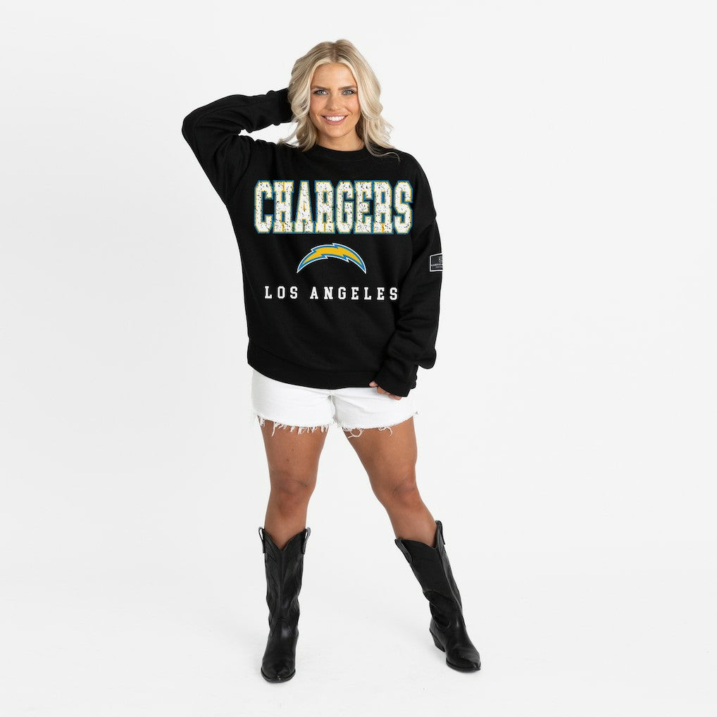Gameday Couture Women's Oversized Level Up Black Label Premium Fleece Sweatshirt - Los Angeles Chargers Sweatshirts