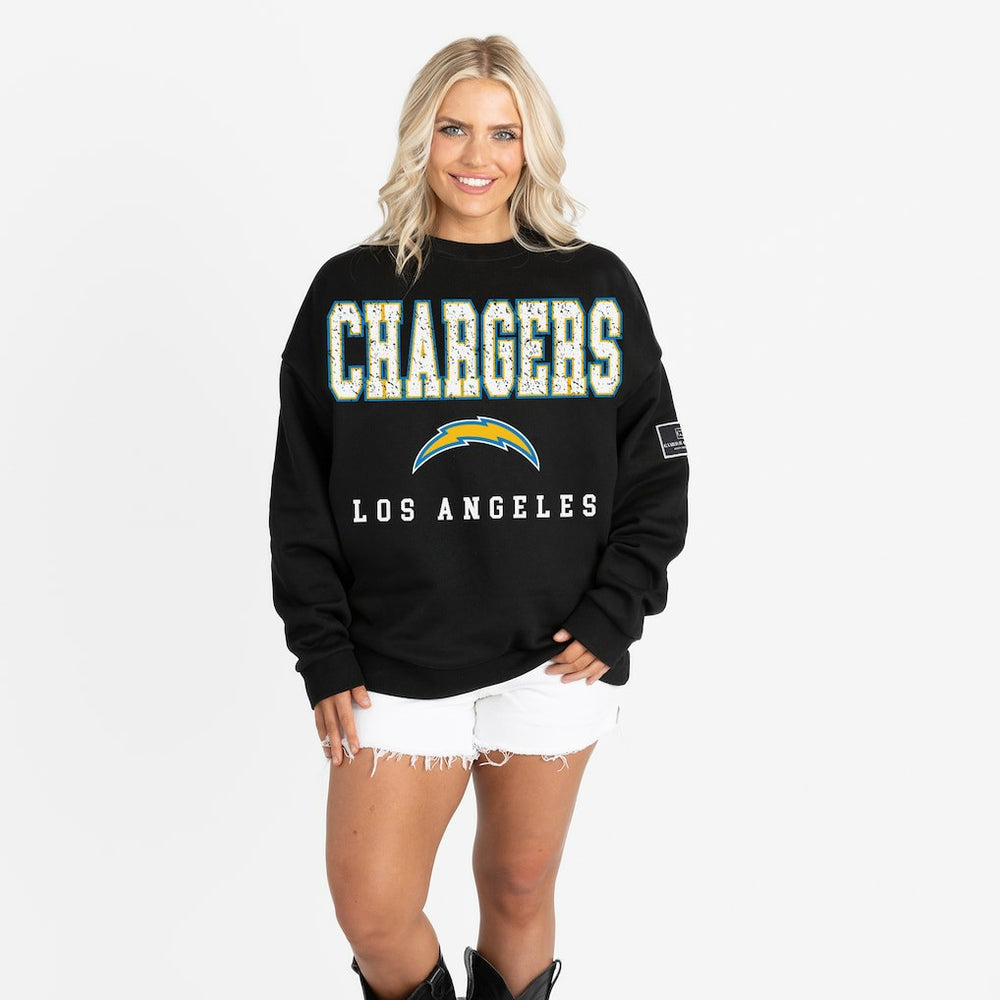 Gameday Couture Women's Oversized Level Up Black Label Premium Fleece Sweatshirt - Los Angeles Chargers Sweatshirts