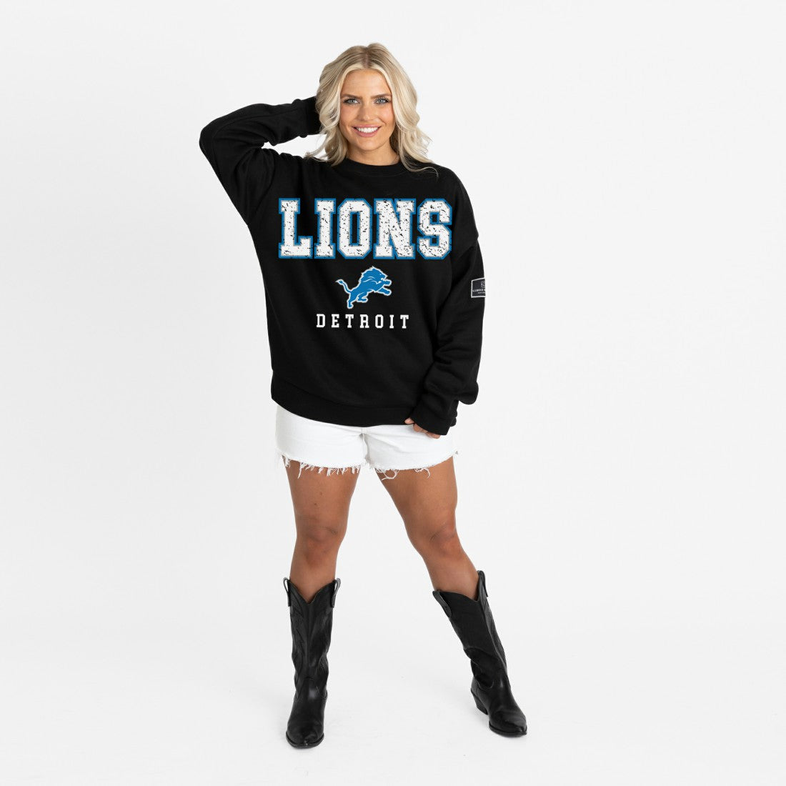 Gameday Couture Women's Oversized Level Up Black Label Premium Fleece Sweatshirt - Detroit Lions Sweatshirts