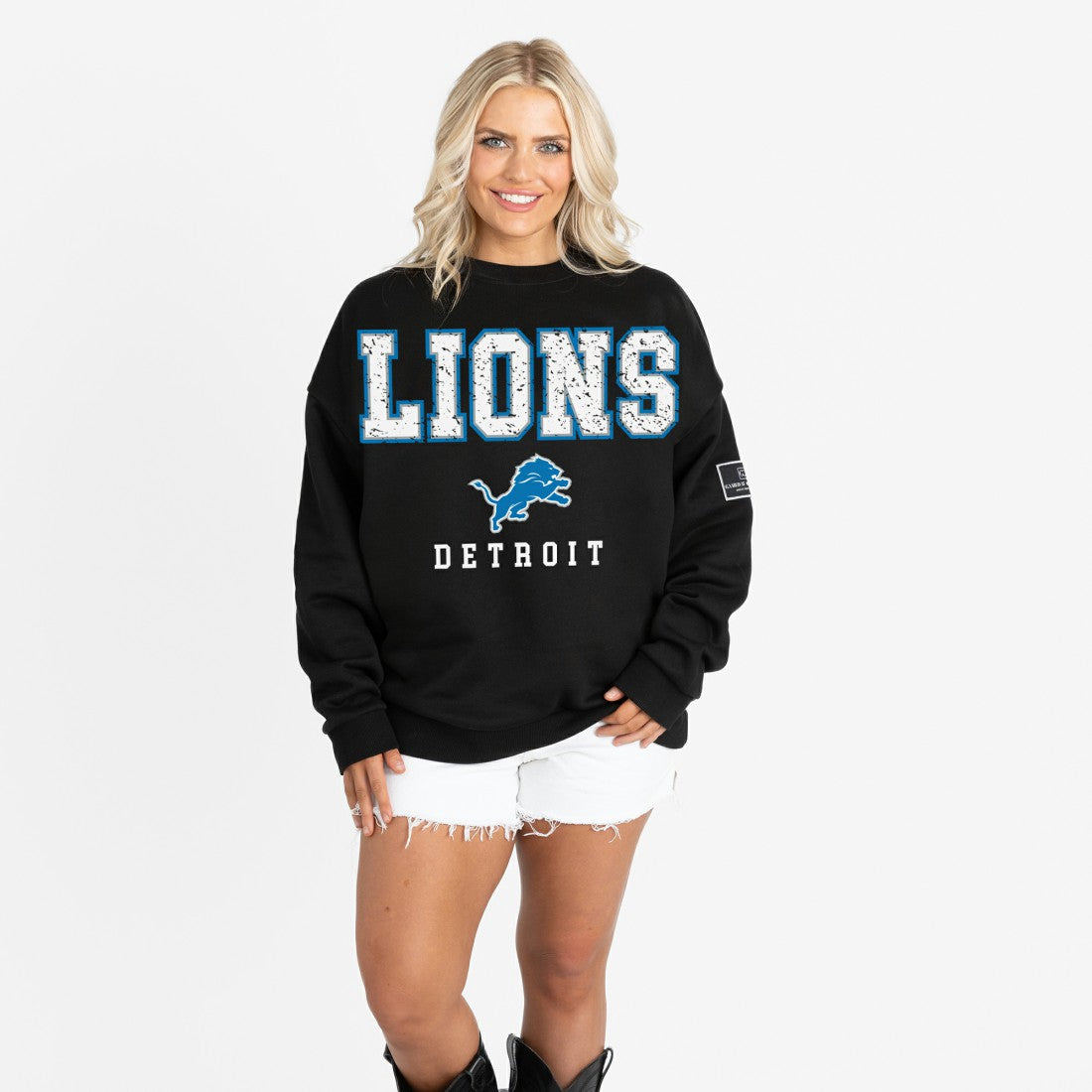 Gameday Couture Women's Oversized Level Up Black Label Premium Fleece Sweatshirt - Detroit Lions Sweatshirts
