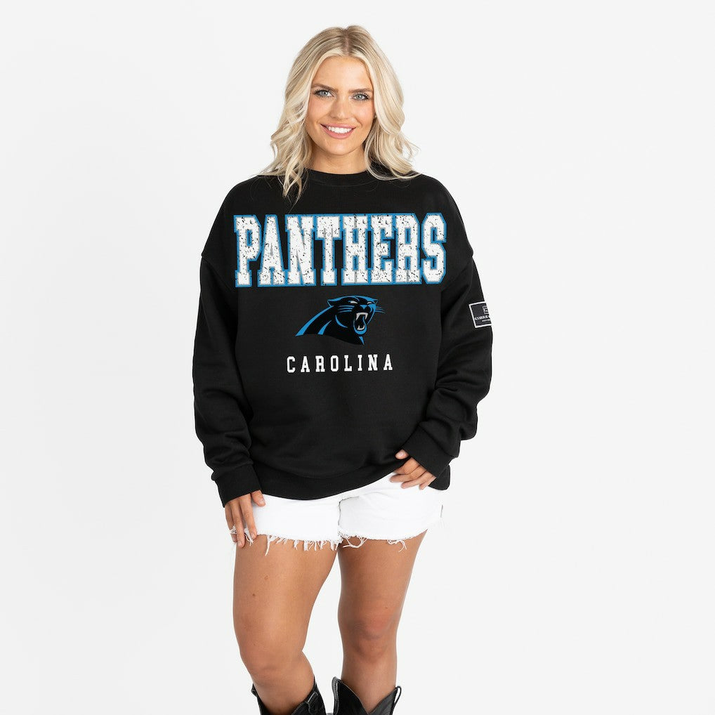 Gameday Couture Women's Oversized Level Up Black Label Premium Fleece Sweatshirt - Carolina Panthers Sweatshirts