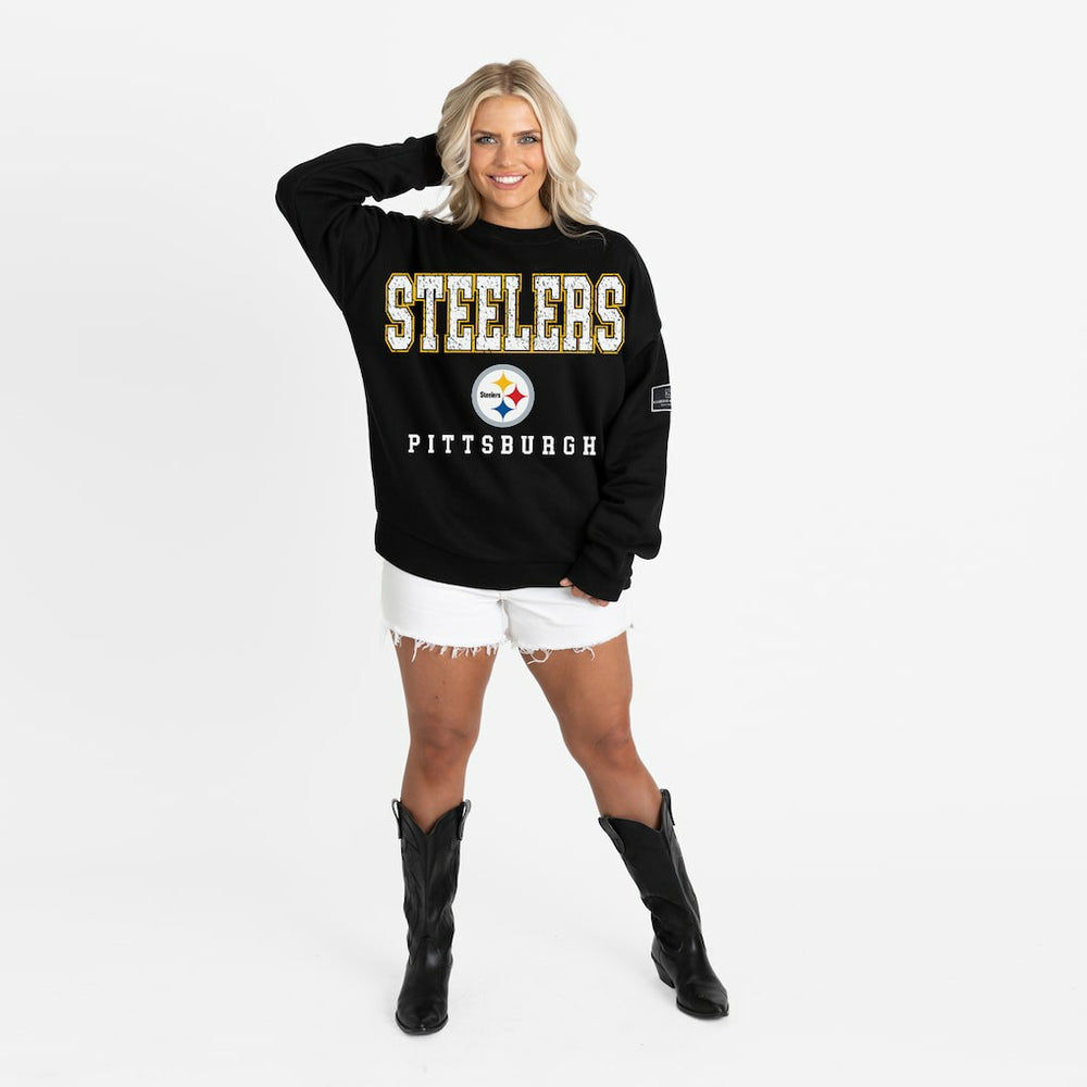Gameday Couture Women's Oversized Level Up Black Label Premium Fleece Sweatshirt - Pittsburgh Steelers Sweatshirts