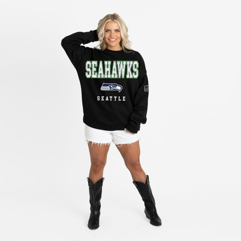 Gameday Couture Women's Oversized Level Up Black Label Premium Fleece Sweatshirt - Seattle Seahawks Sweatshirts