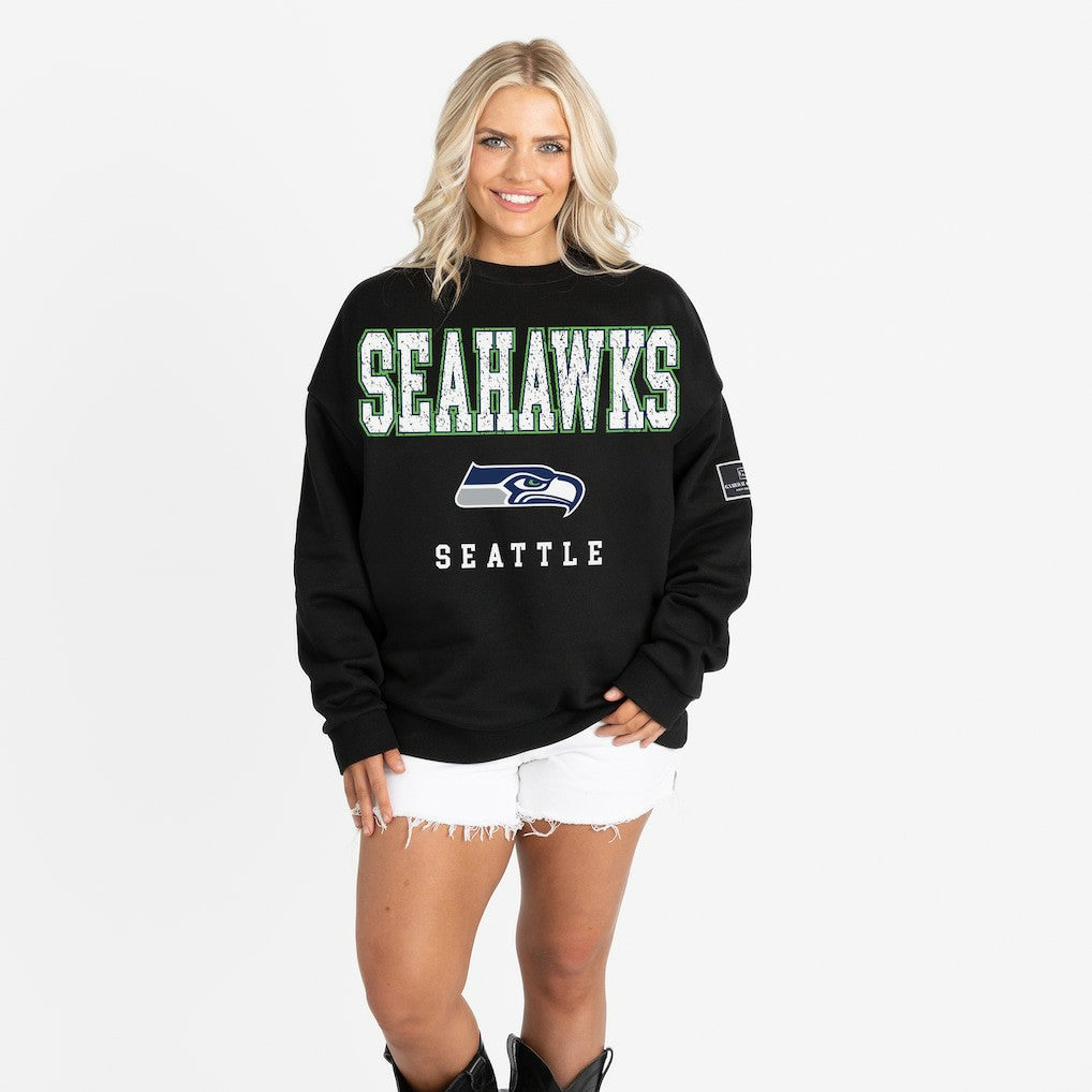 Gameday Couture Women's Oversized Level Up Black Label Premium Fleece Sweatshirt - Seattle Seahawks Sweatshirts