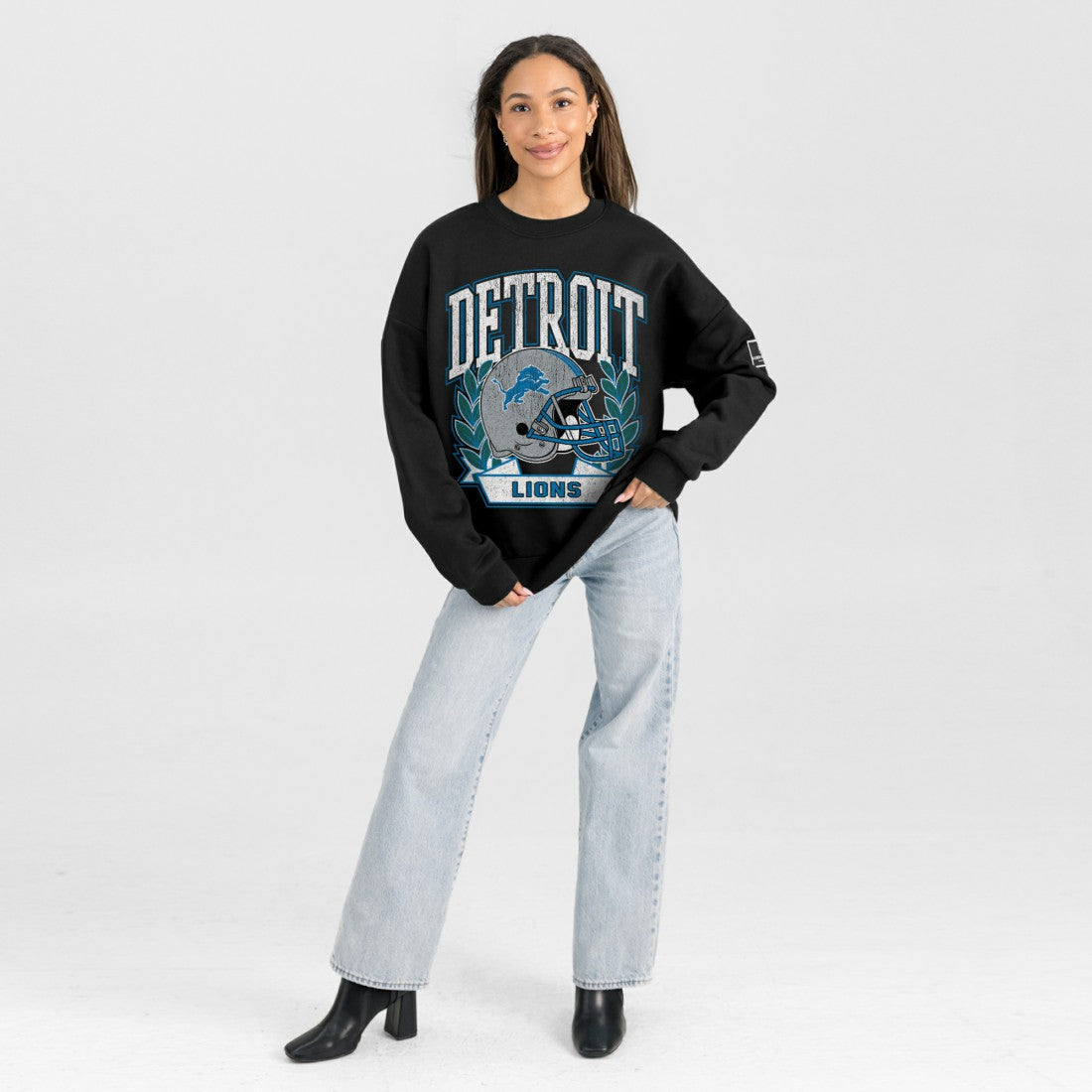 Gameday Couture Women's Oversized Victory Lane Black Label Premium Fleece Sweatshirt - Detroit Lions Sweatshirts