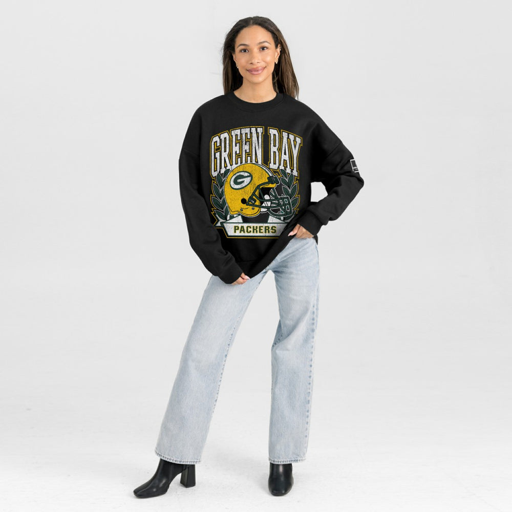 Gameday Couture Women's Oversized Victory Lane Black Label Premium Fleece Sweatshirt - Green Bay Packers Sweatshirts