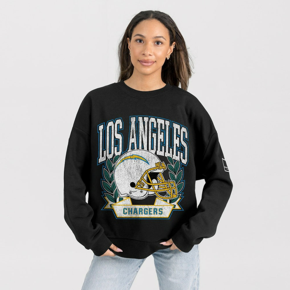 Gameday Couture Women's Oversized Victory Lane Black Label Premium Fleece Sweatshirt - Los Angeles Chargers Sweatshirts