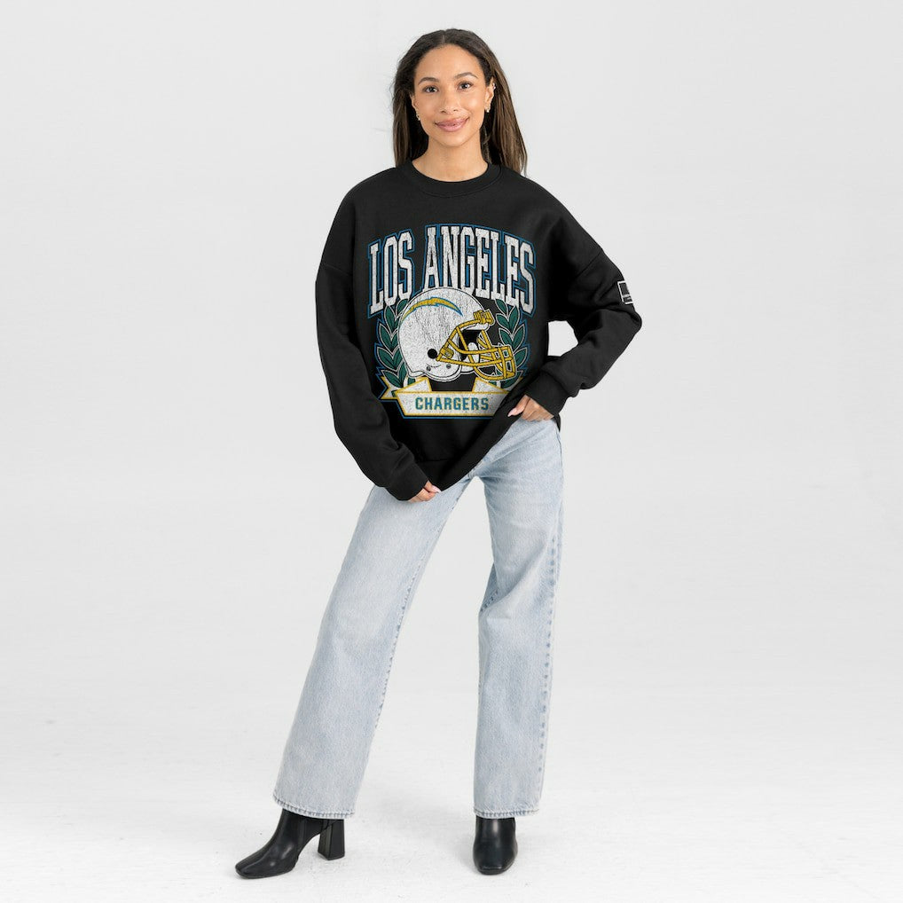 Gameday Couture Women's Oversized Victory Lane Black Label Premium Fleece Sweatshirt - Los Angeles Chargers Sweatshirts