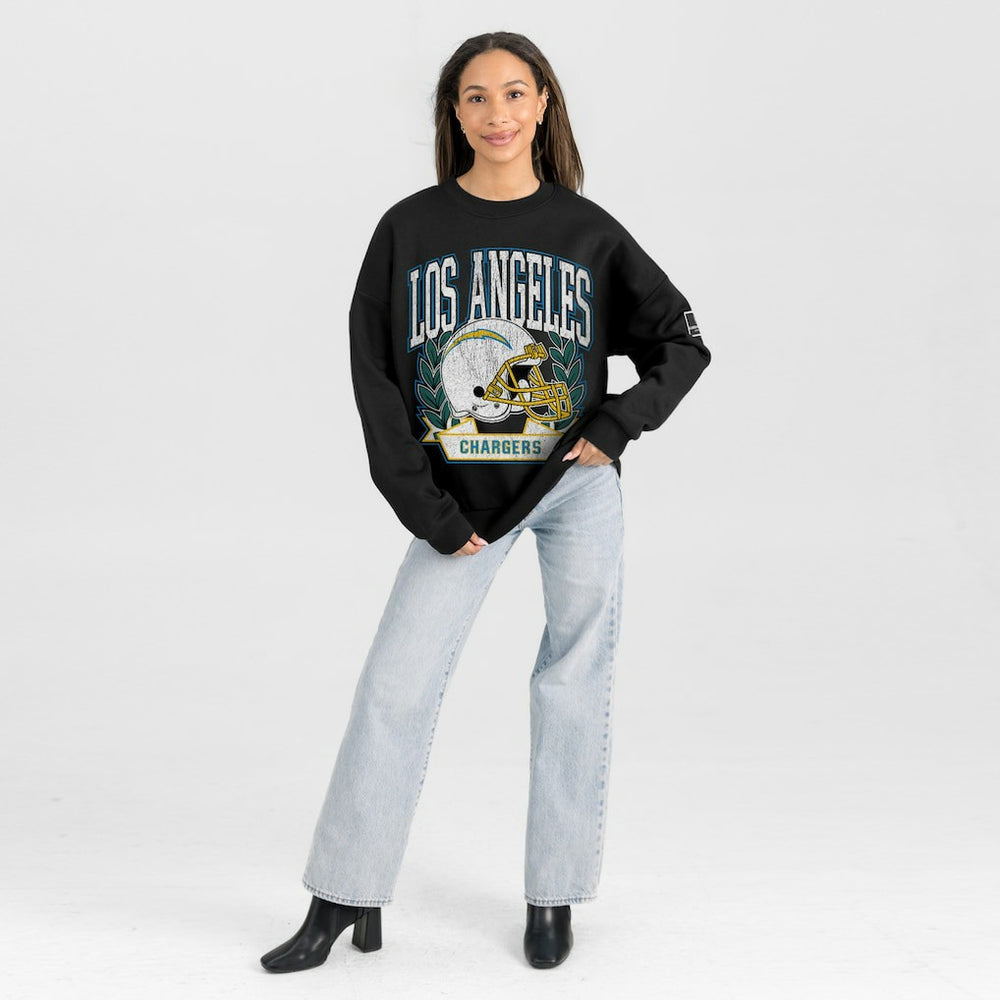 Gameday Couture Women's Oversized Victory Lane Black Label Premium Fleece Sweatshirt - Los Angeles Chargers Sweatshirts